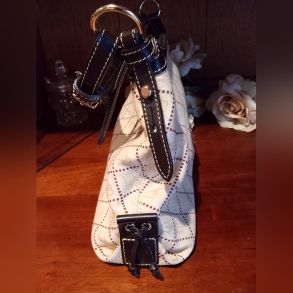 Dooney and Bourke East West Slouch canvas signature fabric. Cream and brown. - Picture 8 of 16